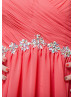 Coral Chiffon Beaded Prom Dress For Mother Of The Bride
